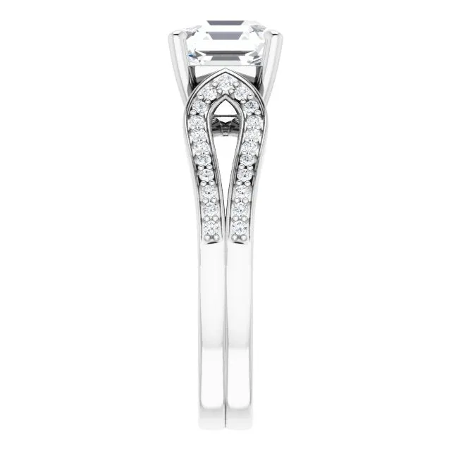 Cubic Zirconia Engagement Ring- The Annemarie (Customizable Asscher Cut Design featuring Shared Prong Split-band)