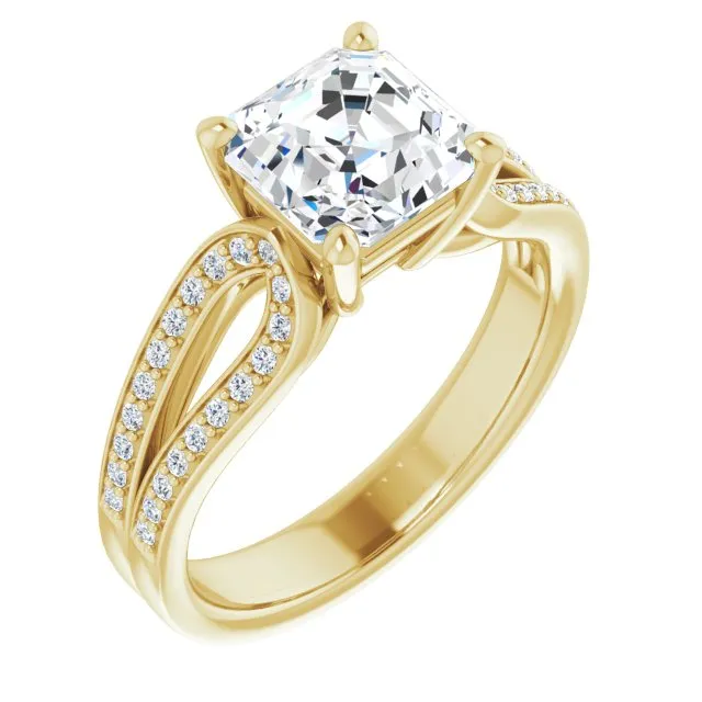 Cubic Zirconia Engagement Ring- The Annemarie (Customizable Asscher Cut Design featuring Shared Prong Split-band)