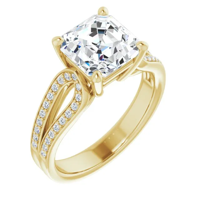 Cubic Zirconia Engagement Ring- The Annemarie (Customizable Asscher Cut Design featuring Shared Prong Split-band)