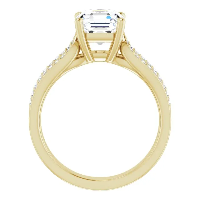 Cubic Zirconia Engagement Ring- The Annemarie (Customizable Asscher Cut Design featuring Shared Prong Split-band)