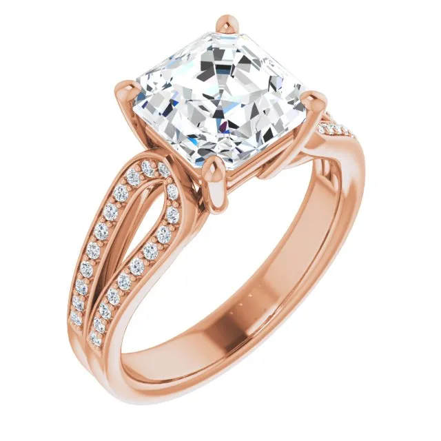 Cubic Zirconia Engagement Ring- The Annemarie (Customizable Asscher Cut Design featuring Shared Prong Split-band)