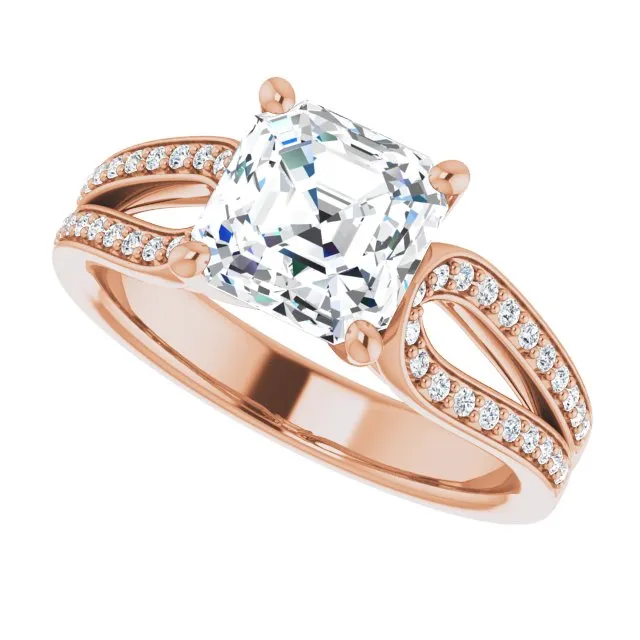 Cubic Zirconia Engagement Ring- The Annemarie (Customizable Asscher Cut Design featuring Shared Prong Split-band)