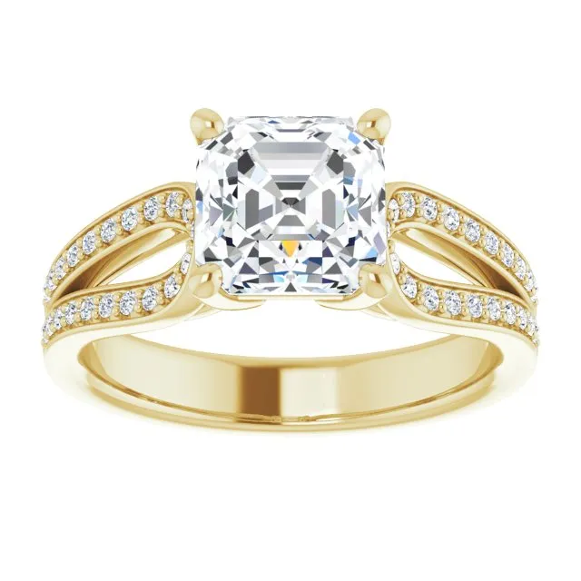 Cubic Zirconia Engagement Ring- The Annemarie (Customizable Asscher Cut Design featuring Shared Prong Split-band)