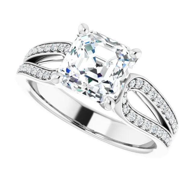 Cubic Zirconia Engagement Ring- The Annemarie (Customizable Asscher Cut Design featuring Shared Prong Split-band)