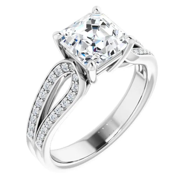 Cubic Zirconia Engagement Ring- The Annemarie (Customizable Asscher Cut Design featuring Shared Prong Split-band)