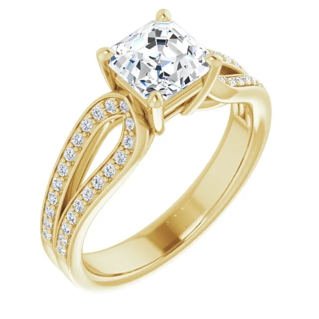 Cubic Zirconia Engagement Ring- The Annemarie (Customizable Asscher Cut Design featuring Shared Prong Split-band)