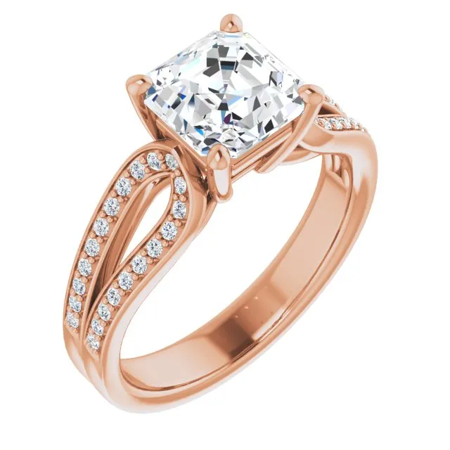 Cubic Zirconia Engagement Ring- The Annemarie (Customizable Asscher Cut Design featuring Shared Prong Split-band)