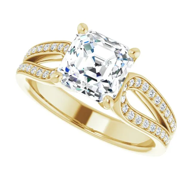 Cubic Zirconia Engagement Ring- The Annemarie (Customizable Asscher Cut Design featuring Shared Prong Split-band)