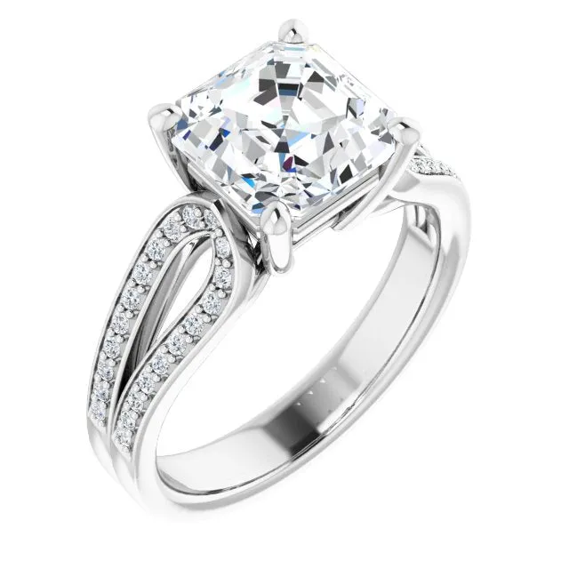 Cubic Zirconia Engagement Ring- The Annemarie (Customizable Asscher Cut Design featuring Shared Prong Split-band)