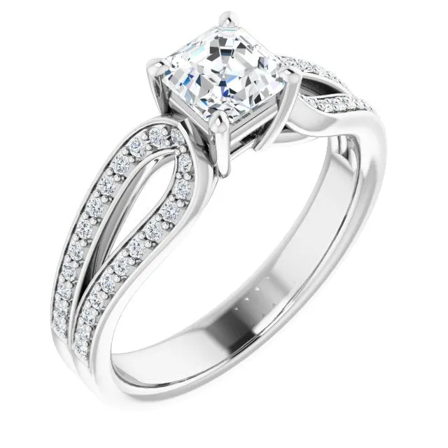 Cubic Zirconia Engagement Ring- The Annemarie (Customizable Asscher Cut Design featuring Shared Prong Split-band)