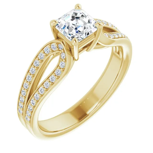 Cubic Zirconia Engagement Ring- The Annemarie (Customizable Asscher Cut Design featuring Shared Prong Split-band)