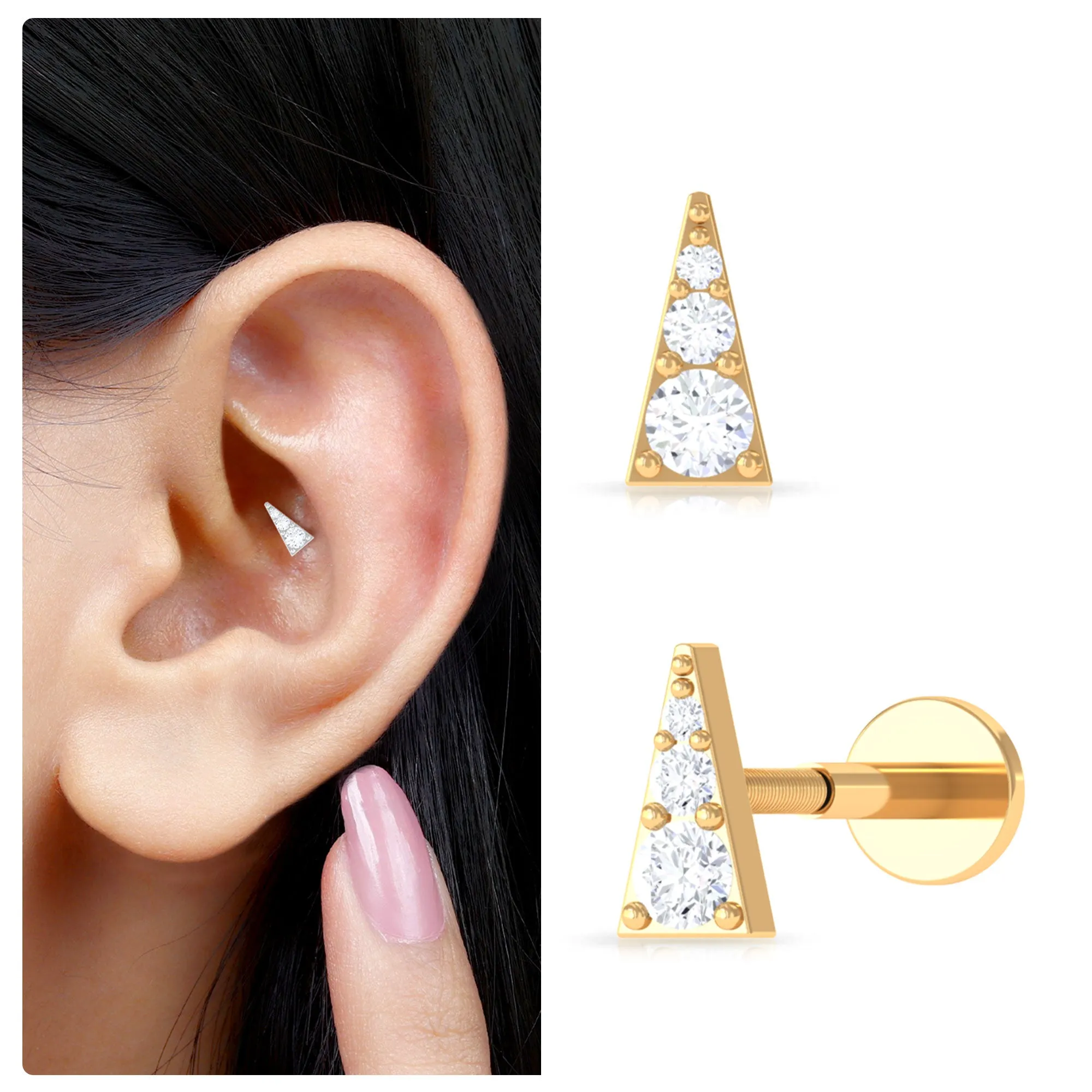 Dainty Diamond Gold Triangle Tragus Earring