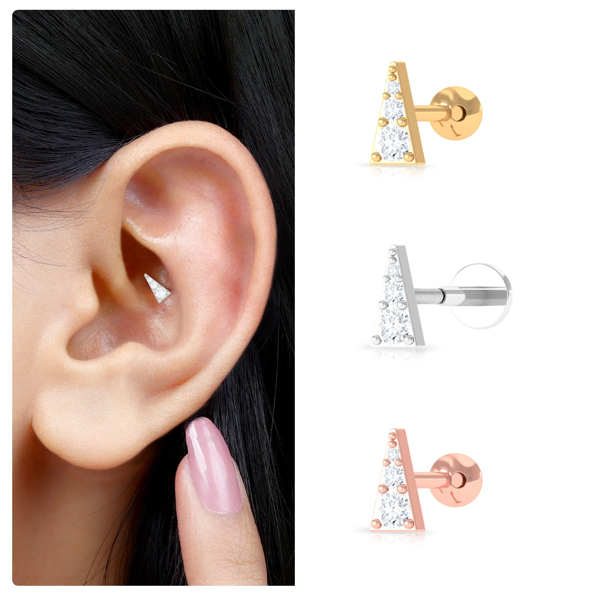 Dainty Diamond Gold Triangle Tragus Earring