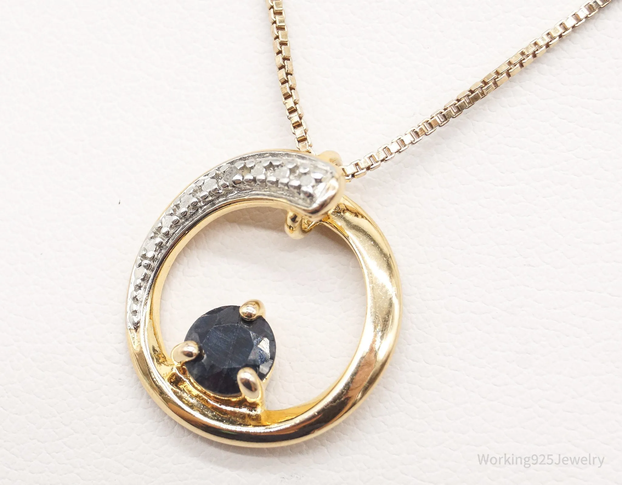 Designer Ross Simons Sapphires One Diamond Gold Vermeil Sterling Silver Necklace