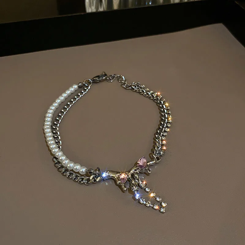 Diamond Bow Bracelet Fashion Pearl Chain