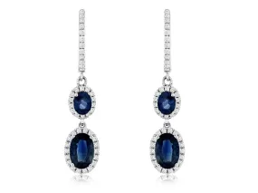 Double Sapphire & Diamond Drop Earrings