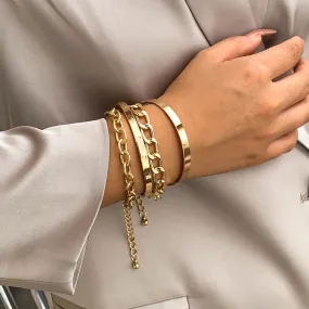 Elegant Smooth C-Shaped Hollow Chain Bracelet Set - Gold Bracelet for Women