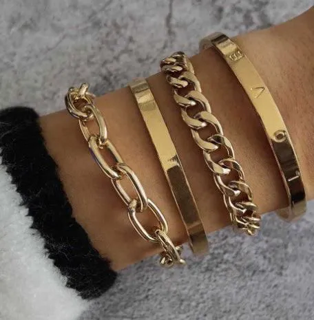Elegant Smooth C-Shaped Hollow Chain Bracelet Set - Gold Bracelet for Women