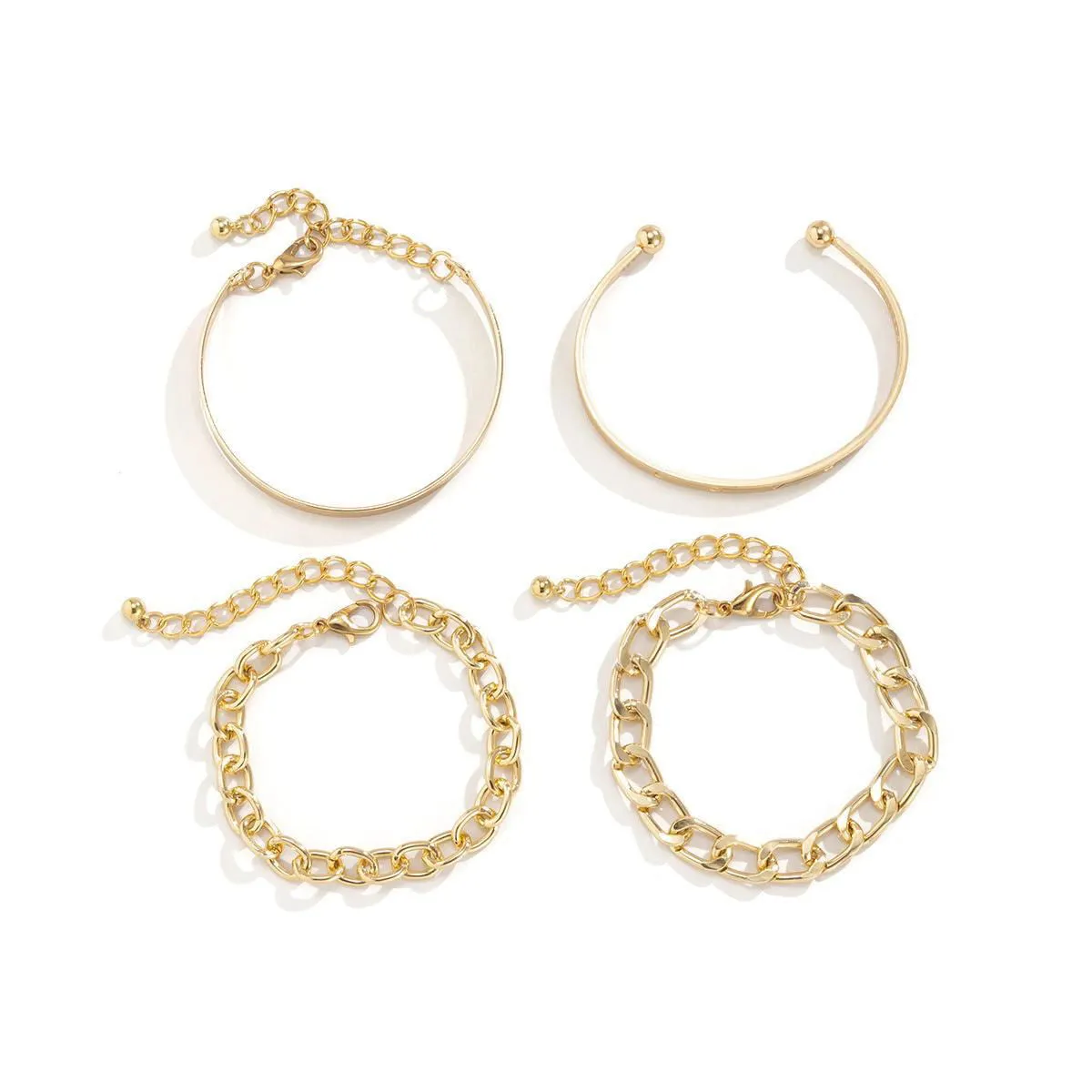 Elegant Smooth C-Shaped Hollow Chain Bracelet Set - Gold Bracelet for Women