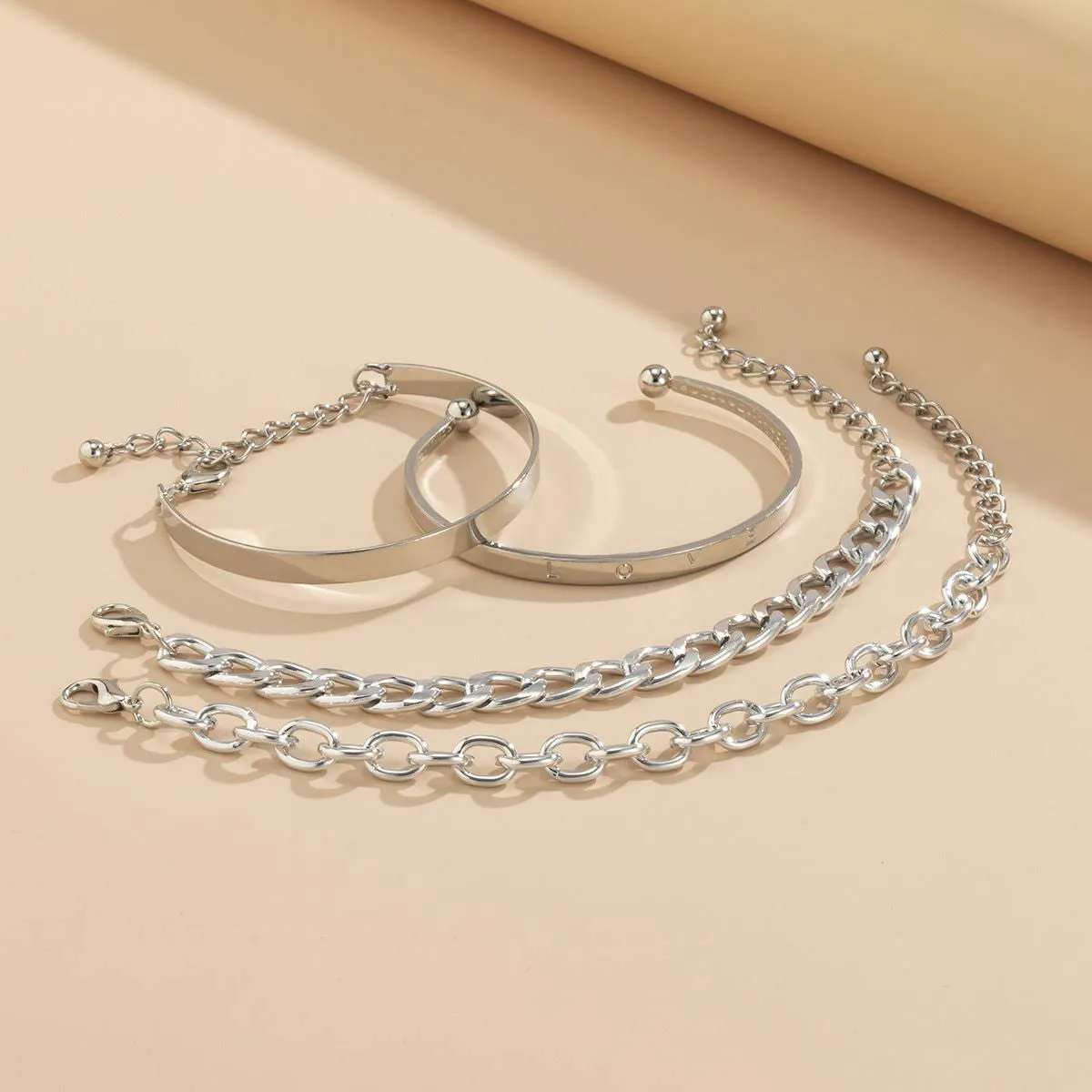 Elegant Smooth C-Shaped Hollow Chain Bracelet Set - Gold Bracelet for Women