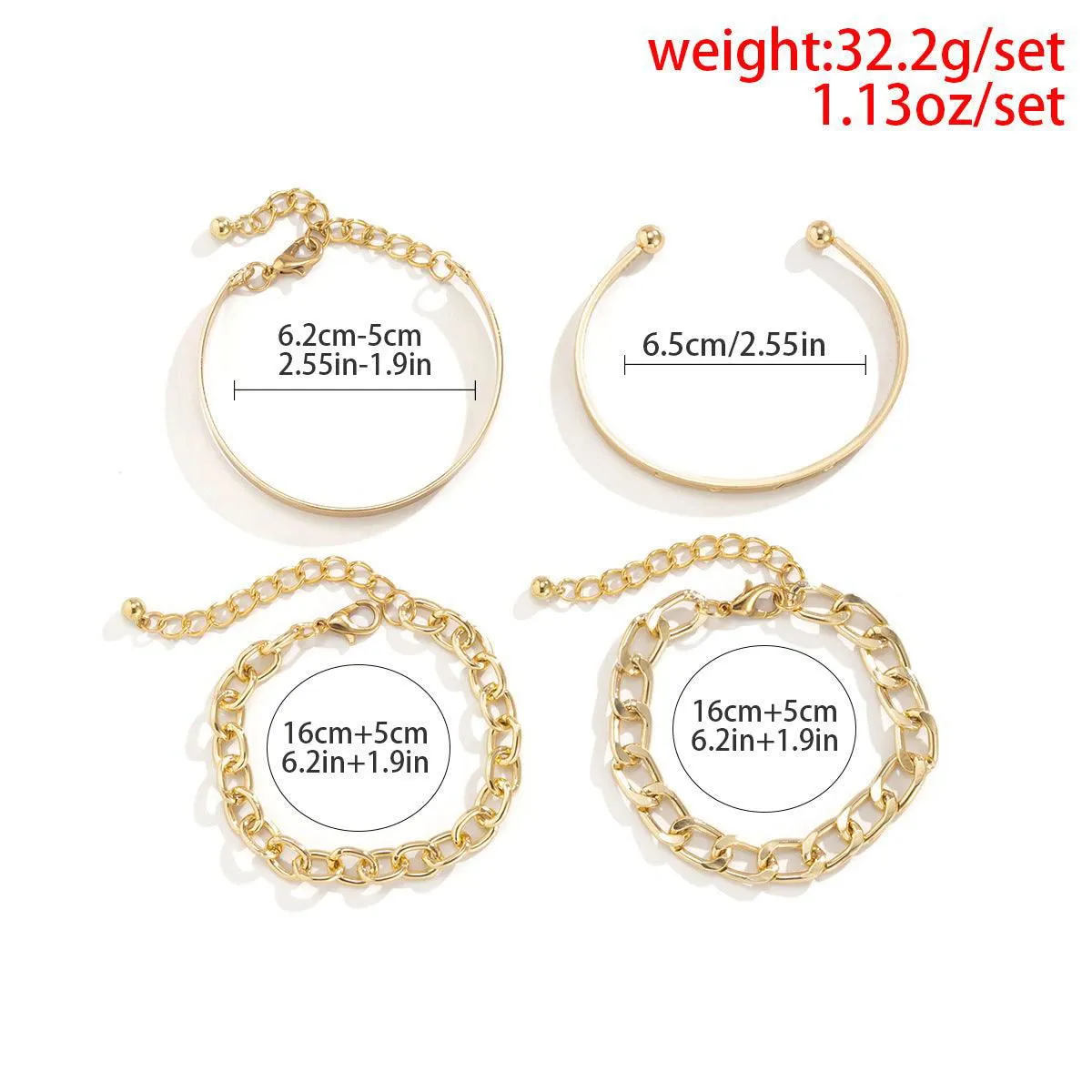 Elegant Smooth C-Shaped Hollow Chain Bracelet Set - Gold Bracelet for Women