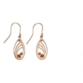 Elements Silver Rose Gold Plate Quilling Swarovski Smoky Topaz Earrings E5516Y