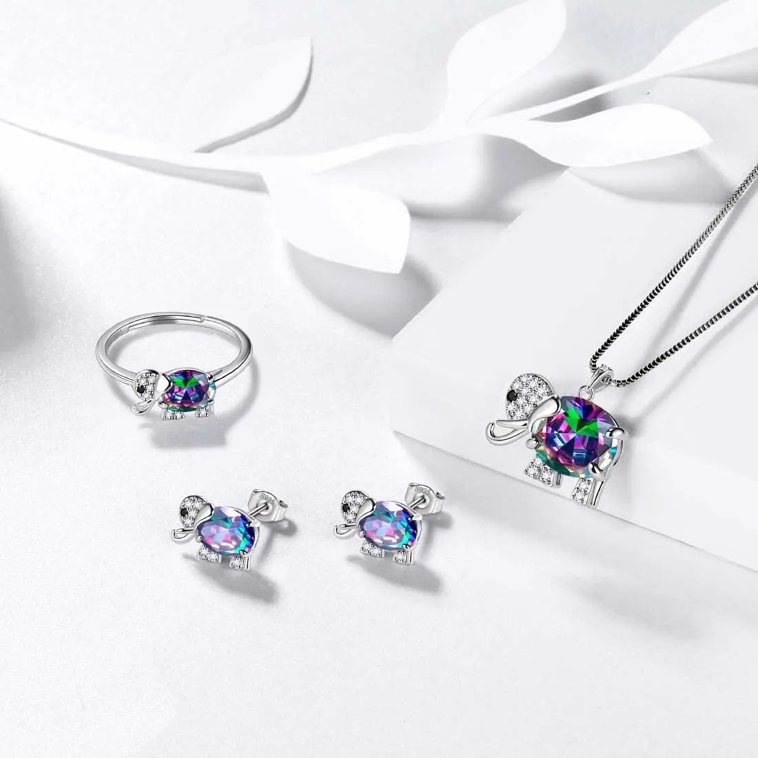 Elephant Rainbow Mystic Topaz Earrings Stud Women Girls Jewelry Birthday Gift