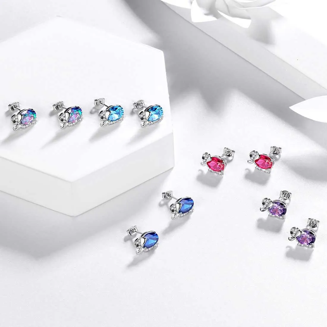 Elephant Rainbow Mystic Topaz Earrings Stud Women Girls Jewelry Birthday Gift