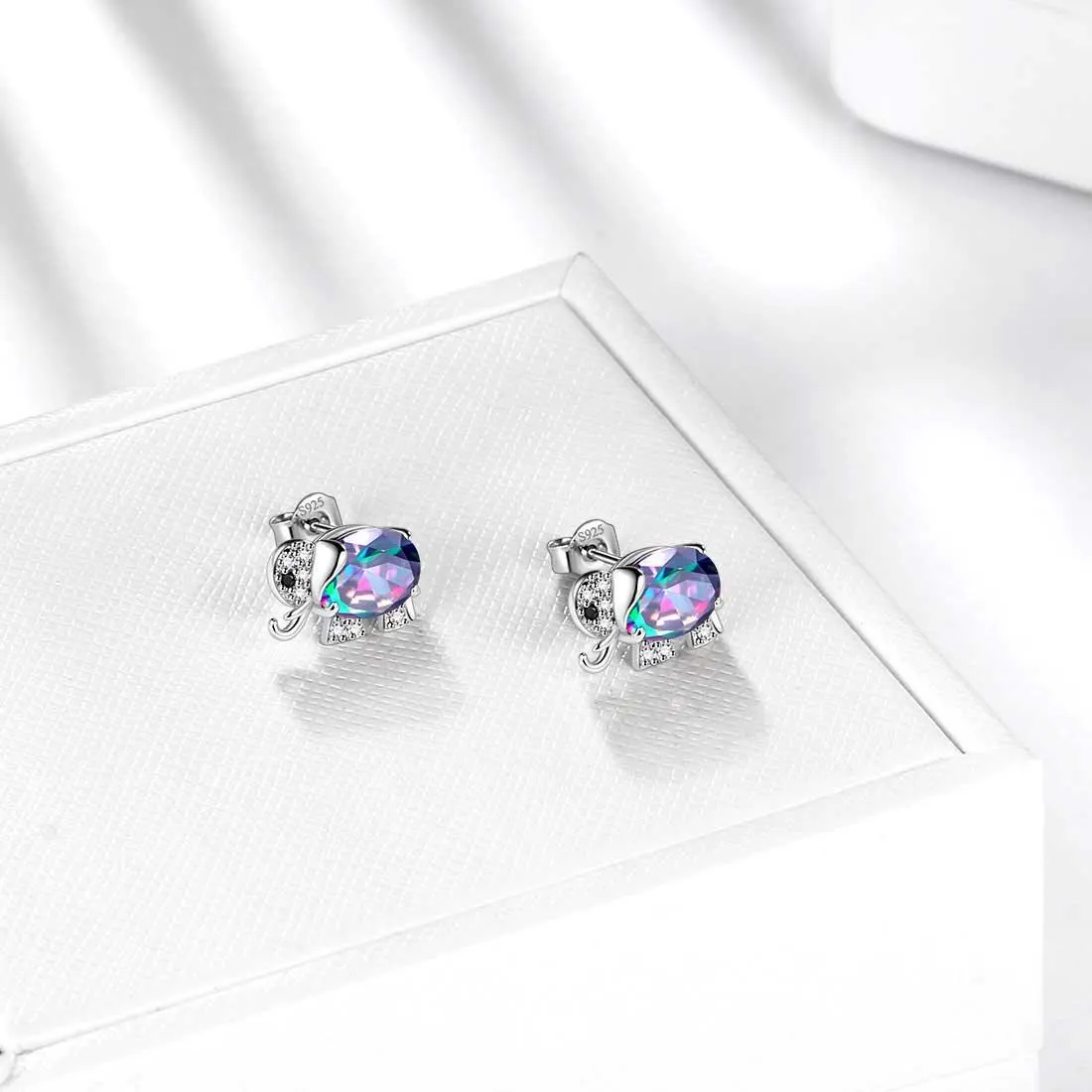 Elephant Rainbow Mystic Topaz Earrings Stud Women Girls Jewelry Birthday Gift