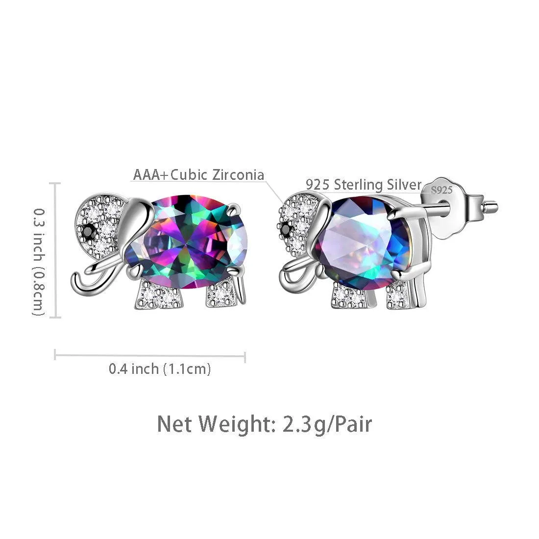 Elephant Rainbow Mystic Topaz Earrings Stud Women Girls Jewelry Birthday Gift