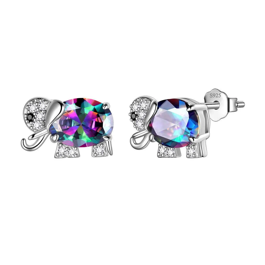 Elephant Rainbow Mystic Topaz Earrings Stud Women Girls Jewelry Birthday Gift