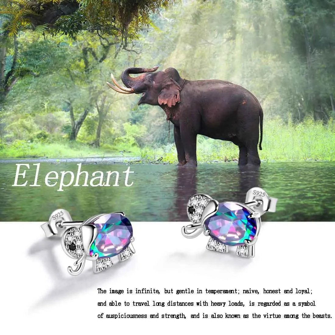 Elephant Rainbow Mystic Topaz Earrings Stud Women Girls Jewelry Birthday Gift