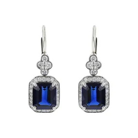 Emerald-cut Sapphire and Diamond Halo Lace Drop Earrings