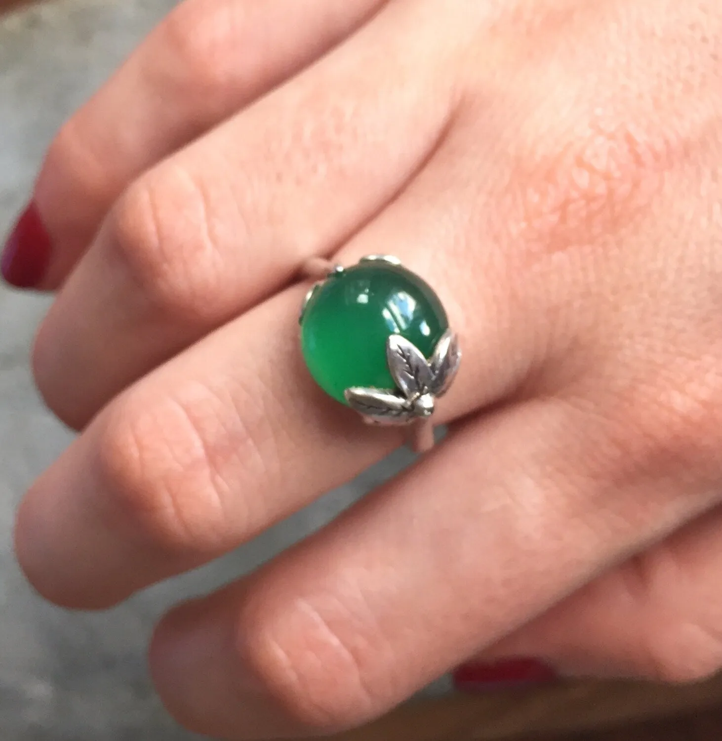 Emerald Leaf Ring - Green Statement Ring - Boho Emerald Ring