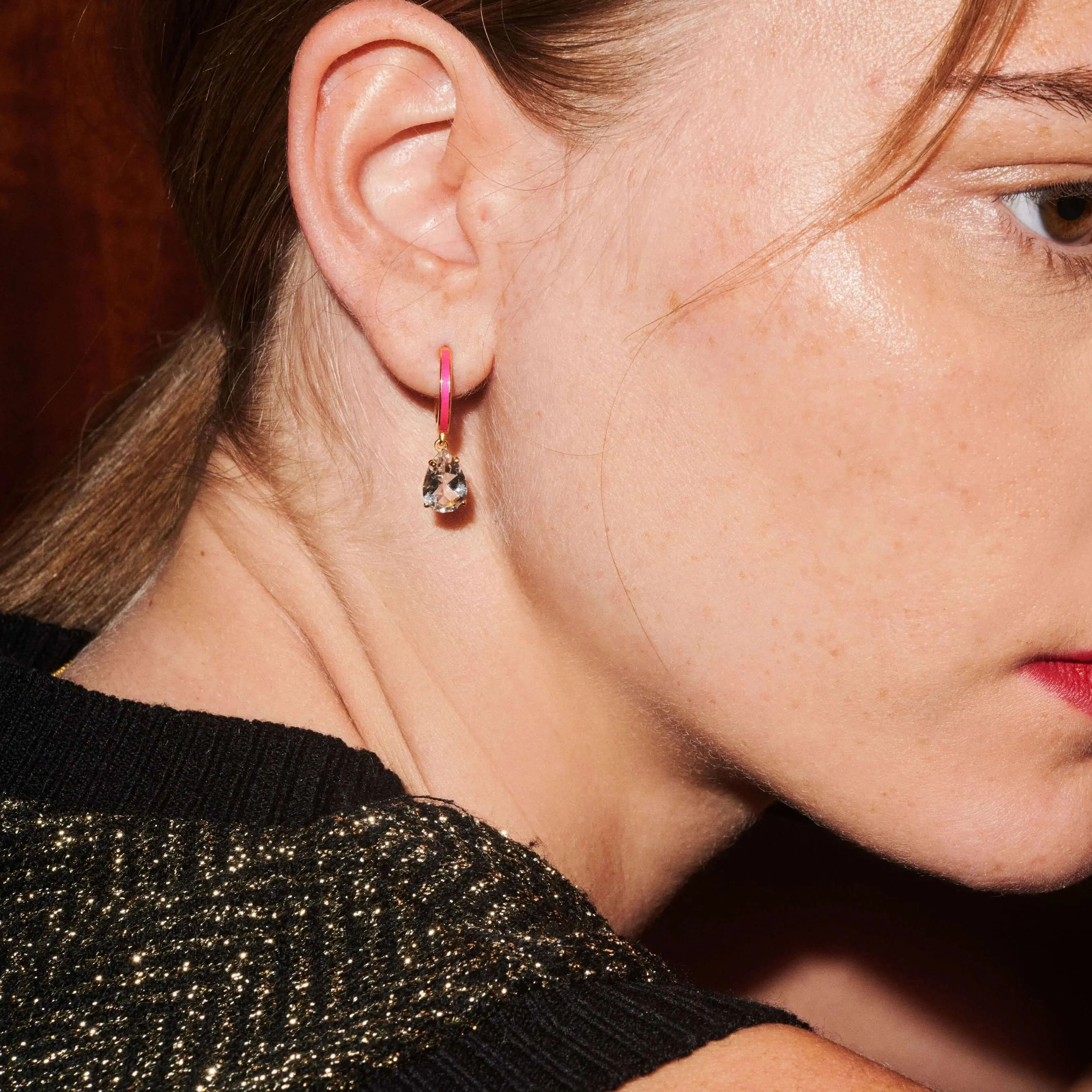 Enamel and White Topaz Hoops