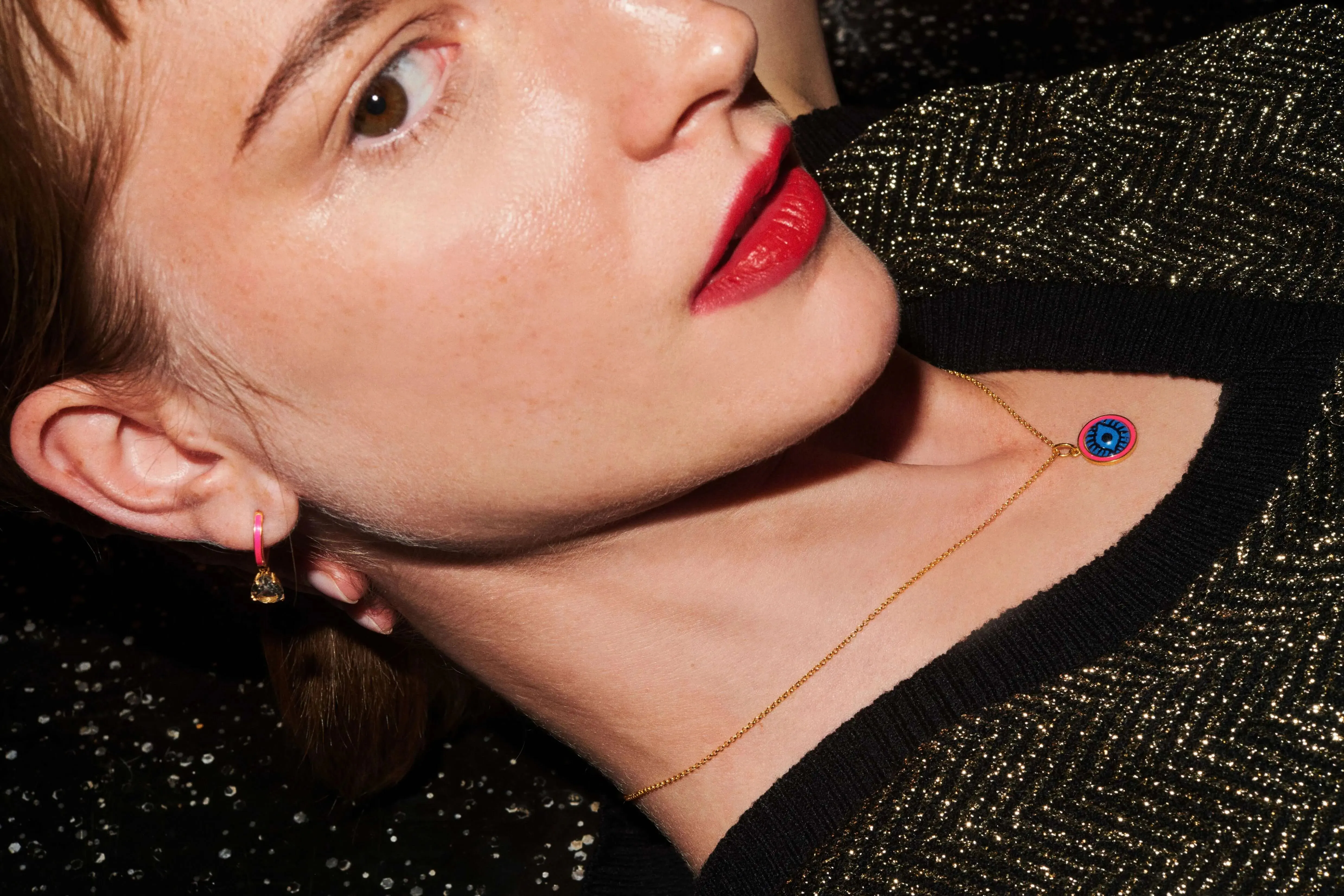 Enamel and White Topaz Hoops