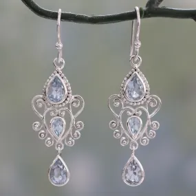 Enchanted Princess Blue Topaz Gemstone Dangle Earrings in 925 Sterling Silver