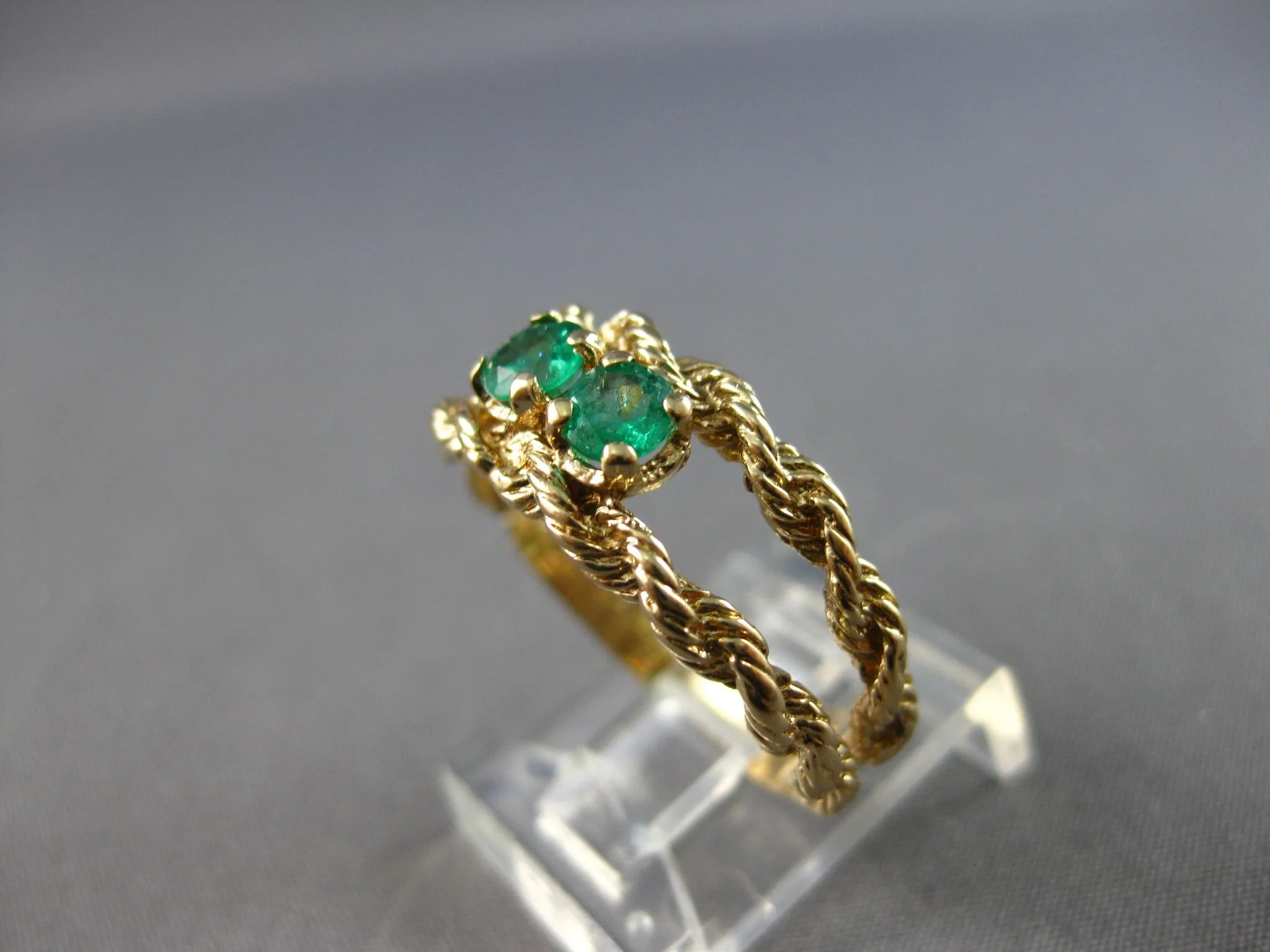 ESTATE .40CT AAA EMERALD 14KT YELLOW GOLD 3D CLASSIC TWO STONE LOVE RING #27947