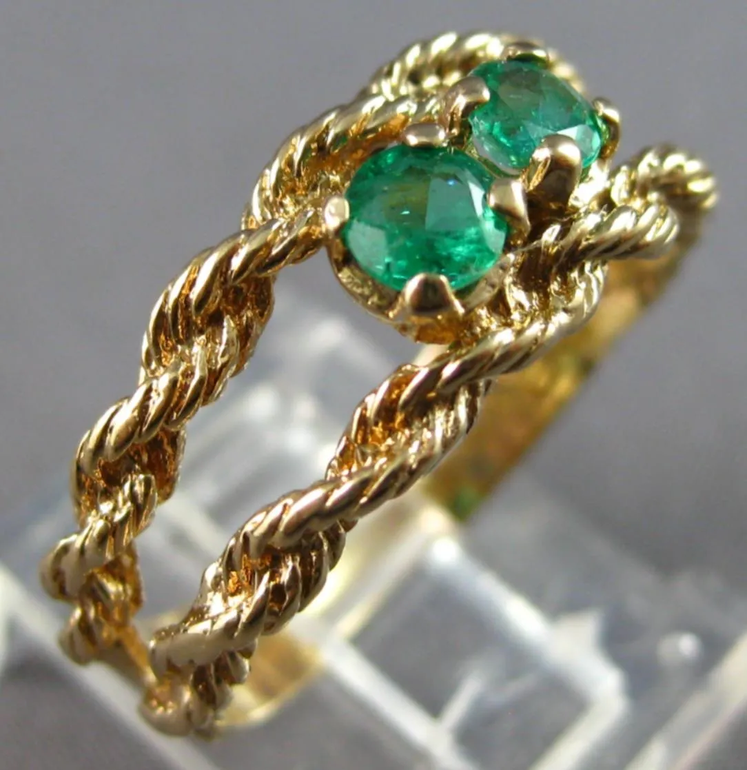 ESTATE .40CT AAA EMERALD 14KT YELLOW GOLD 3D CLASSIC TWO STONE LOVE RING #27947