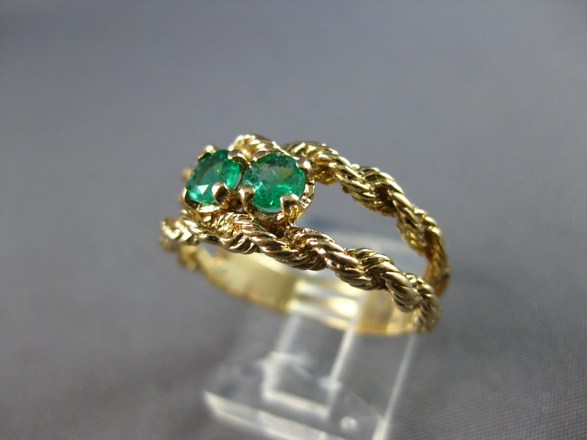 ESTATE .40CT AAA EMERALD 14KT YELLOW GOLD 3D CLASSIC TWO STONE LOVE RING #27947