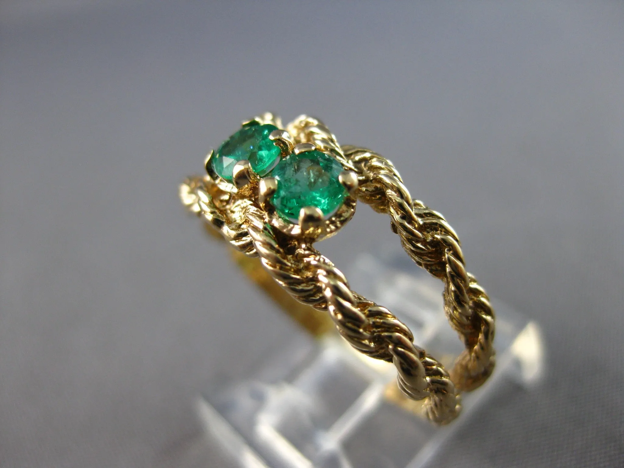 ESTATE .40CT AAA EMERALD 14KT YELLOW GOLD 3D CLASSIC TWO STONE LOVE RING #27947