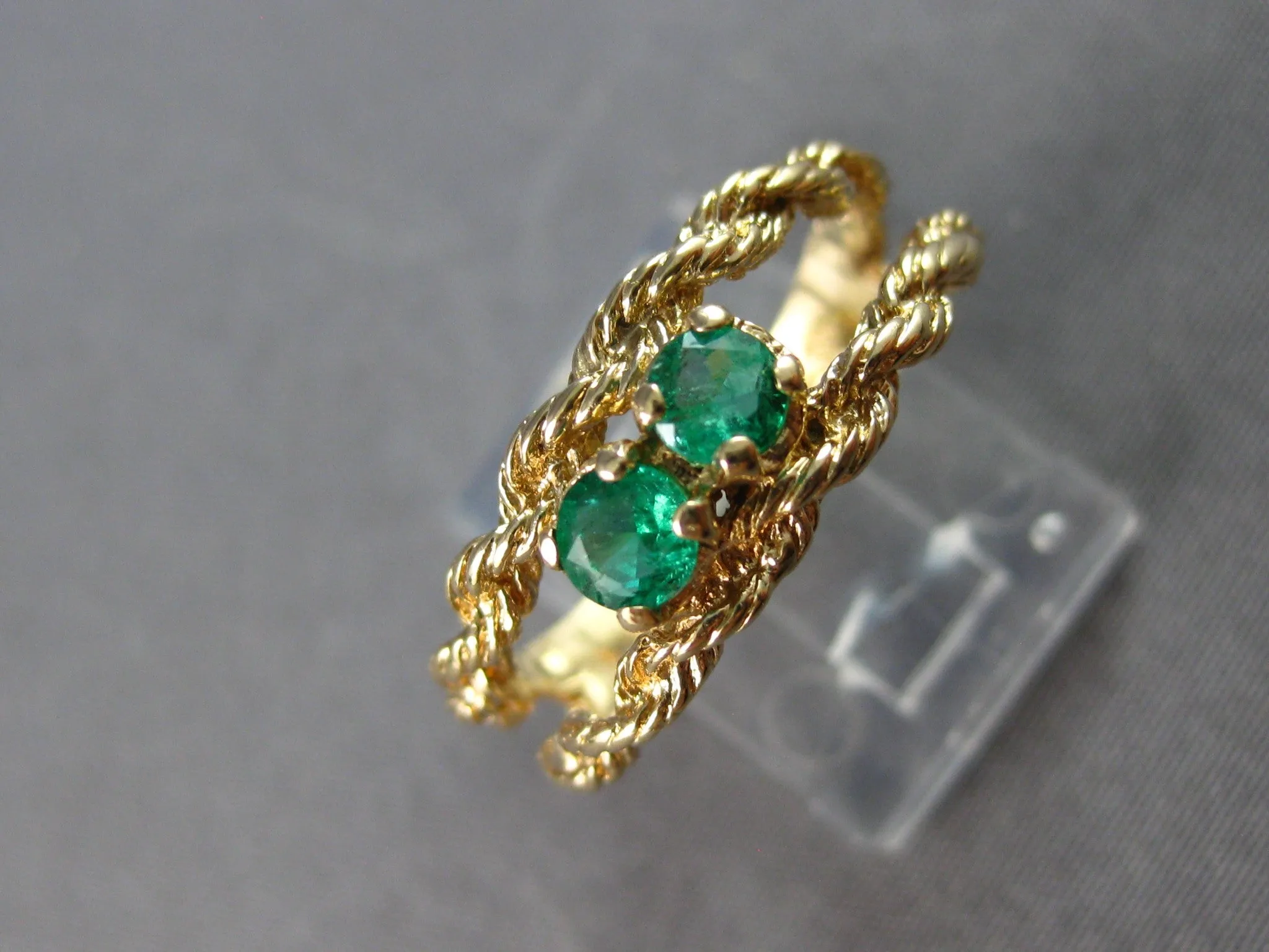 ESTATE .40CT AAA EMERALD 14KT YELLOW GOLD 3D CLASSIC TWO STONE LOVE RING #27947