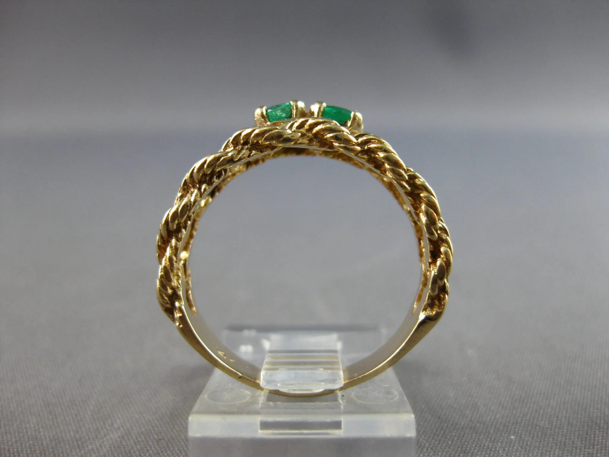 ESTATE .40CT AAA EMERALD 14KT YELLOW GOLD 3D CLASSIC TWO STONE LOVE RING #27947