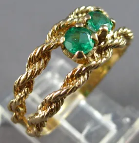 ESTATE .40CT AAA EMERALD 14KT YELLOW GOLD 3D CLASSIC TWO STONE LOVE RING #27947