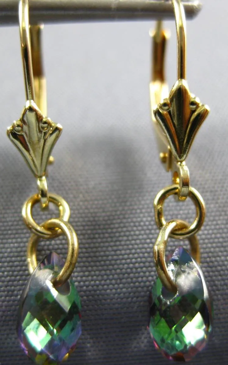 ESTATE AAA MYSTIC TOPAZ 14KT YELLOW GOLD 3D TEAR DROP LEVERBACK HANGING EARRINGS