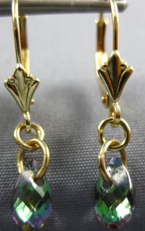 ESTATE AAA MYSTIC TOPAZ 14KT YELLOW GOLD 3D TEAR DROP LEVERBACK HANGING EARRINGS