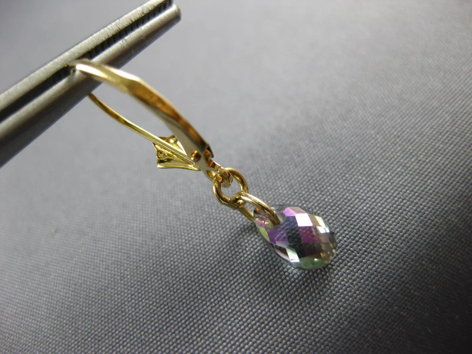 ESTATE AAA MYSTIC TOPAZ 14KT YELLOW GOLD 3D TEAR DROP LEVERBACK HANGING EARRINGS