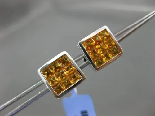ESTATE LARGE 3.43CT AAA YELLOW SAPPHIRE 18KT WHITE GOLD SQUARE STUD EARRINGS