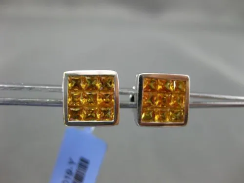 ESTATE LARGE 3.43CT AAA YELLOW SAPPHIRE 18KT WHITE GOLD SQUARE STUD EARRINGS