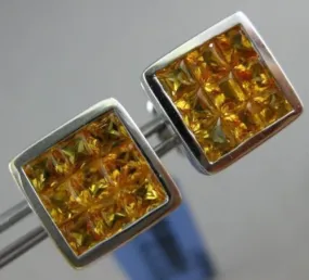 ESTATE LARGE 3.43CT AAA YELLOW SAPPHIRE 18KT WHITE GOLD SQUARE STUD EARRINGS